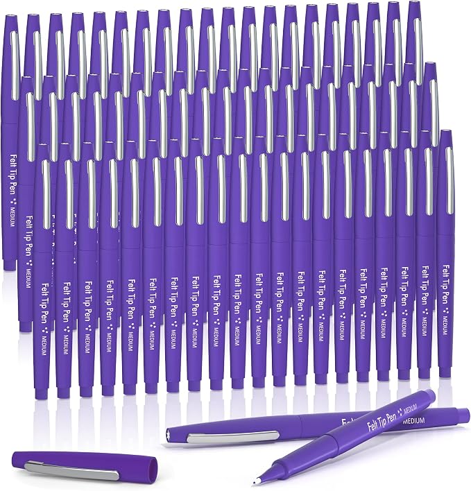 Lelix Felt Tip Pens, 60 Purple Pens, 0.7mm Medium Point, Felt Tip Markers Pens for Journaling, Writing, Note Taking, Planner, Perfect for Art Office and School Supplies