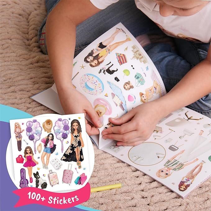 Sticker Activity Book for Toddlers, Scenic Stickers Airplane Travel Essential, Sticker Books for Girls Ages 4 and Up. with 100+ Stickers. Decorate Your Own 12 Glam Scene. Basket Filler