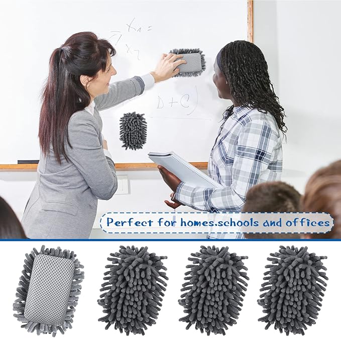 Epakh 8 Pcs Dry Erase Eraser Magnetic Microfiber Shag Whiteboard Eraser Washable Dry Erase Board Cleaner for Marker Chalk Office Home Supplies(Grey)