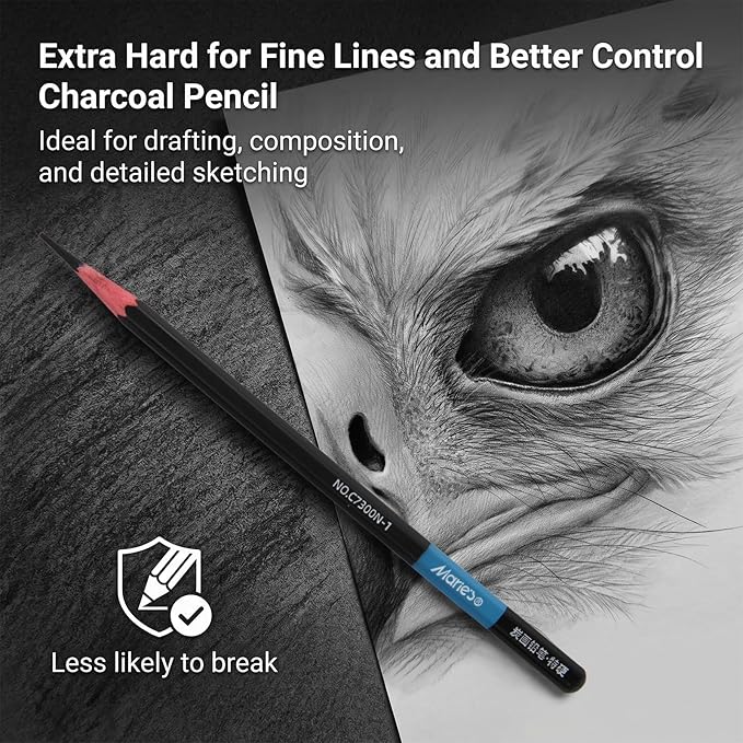 Marie's Charcoal Pencils for Drawing, 10 Pieces, Extra Hard Hard Medium Soft Extra Soft, Sketching Pencils for Artists, Smooth Charcoal Core for Layering, Blending and Detailed Artwork(Extra Soft)
