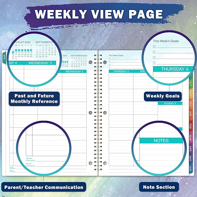 Student Planner 2026-2027 - Academic Planner from July 2026 - June 2027, 11"x 8.3", Weekly Monthly Calendar for Students, Flexible Cover, Strong Golden Binding, Printed Tabs, Stickers