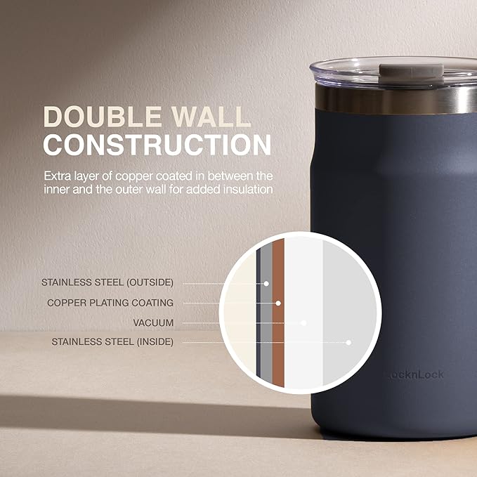 LocknLock Metro Mug, Premium 18/8 Stainless Steel Metal, Double Wall Insulated, Portable Coffee Cup with Lid and Handle for Hot and Cold Drinks, Dark Green, 20 oz