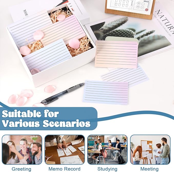 300 Pack Ruled Index Cards 3x5 Gradient Colored Index Cards Heavy Weight Note Cards 180gsm Flashcards Double Sided Notecards Lined Recipe Cards for Studying Drawing