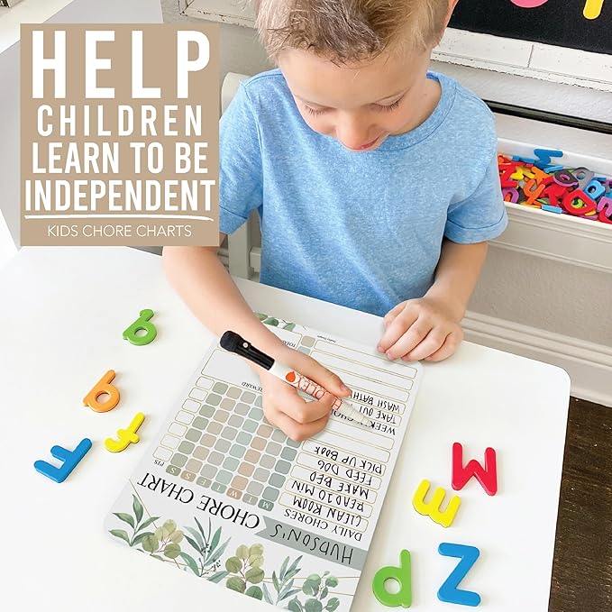 Hadley Designs Magnetic Chore Chart for Kids Multiple Kids – Dry Erase Chores Chart for Adults and Teens, Responsibility Task List for Family, Fridge Task Board Tracker at Home, Greenery Chore Board