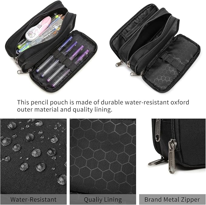 Large Capacity Pencil Case, Aesthetic Pencil Pouch with 3 Compartments
