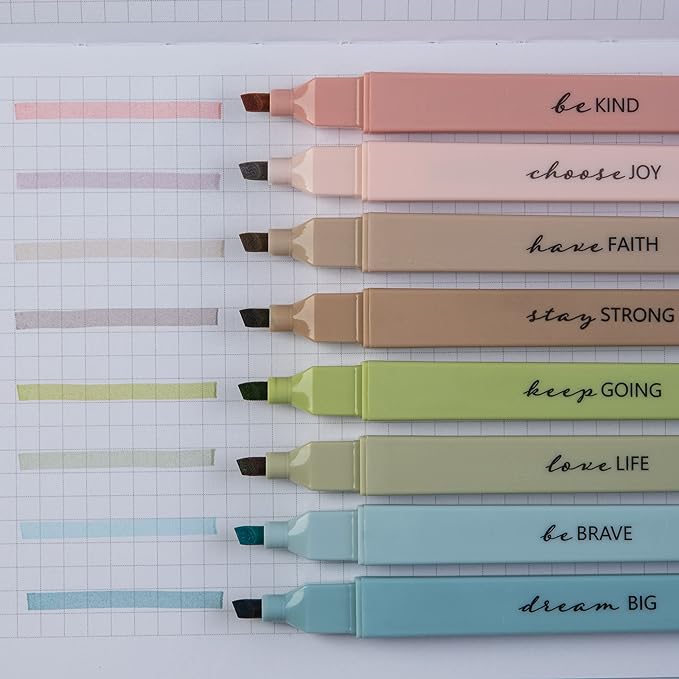DIVERSEBEE Bible Highlighters with Soft Chisel Tip, 8 Pack Assorted Colors Pens No Bleed, Quick Dry Set, Cute Aesthetic Markers, Bible Study Journaling Supplies and Accessories (Earthy)