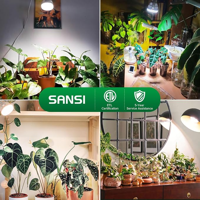 SANSI Grow Light Bulbs for Indoor Plants, 10W Full Spectrum 4000K Daylight | 150 Watt Equivalent, Optical Lens for High PPFD, 4000K Natural Daylight, A19 Grow Bulbs For Indoor Growing Seed Starting