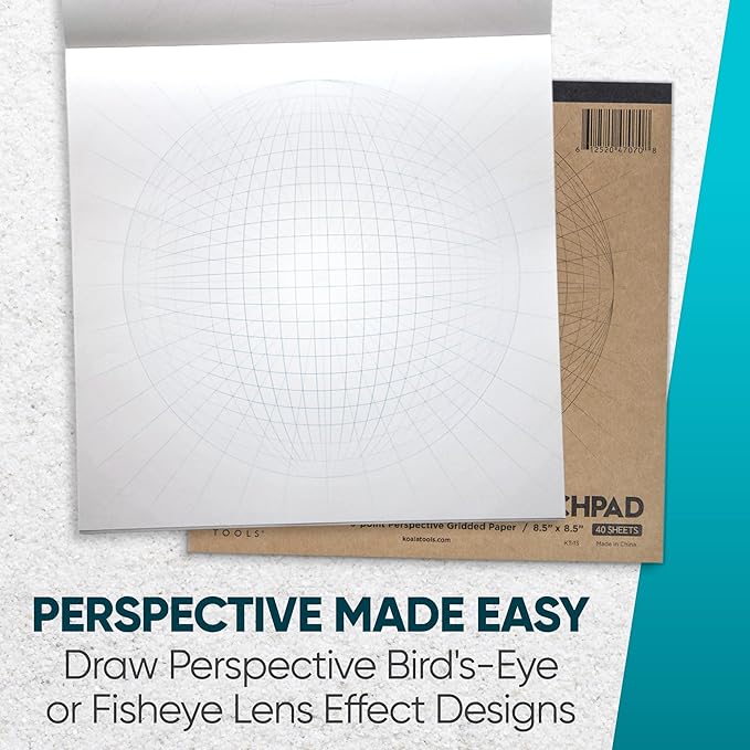 Koala Tools | Drawing Perspective (1 and 2-Point) Large Sketch Pad (5 Point)