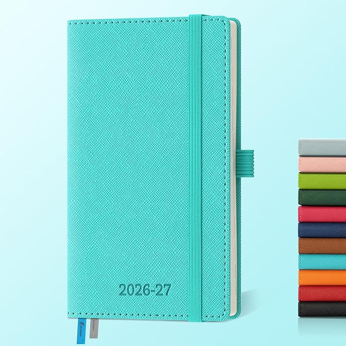Weekly Monthly 2026-2027 Planner (July 26-Dec 27),6.5"x3.75",18 Months Agenda Plan with Month Tabs & Pocket,Expenses/Note Pages, Academic Calendar with Vegan Leather Cover,Light Blue
