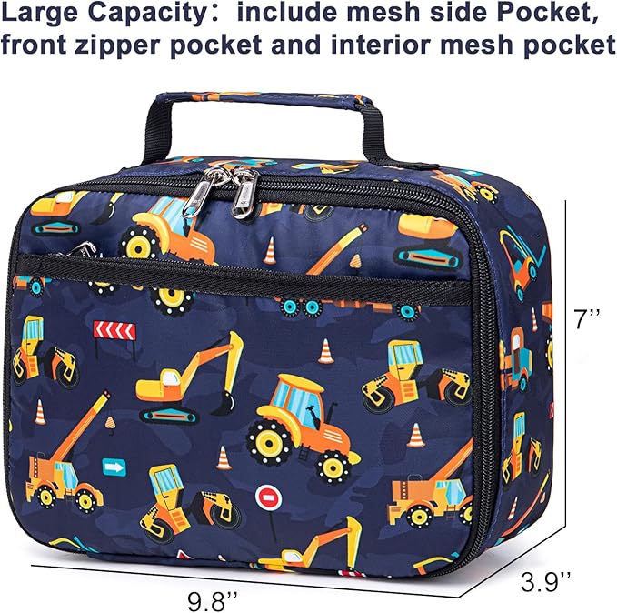Lunch Bags for Kids Boys Insulated Lunch Boxes Cooler Toddler Lunch Tote Bag Thermo Picnic Bag for School Children(Truck-Navy Blue)