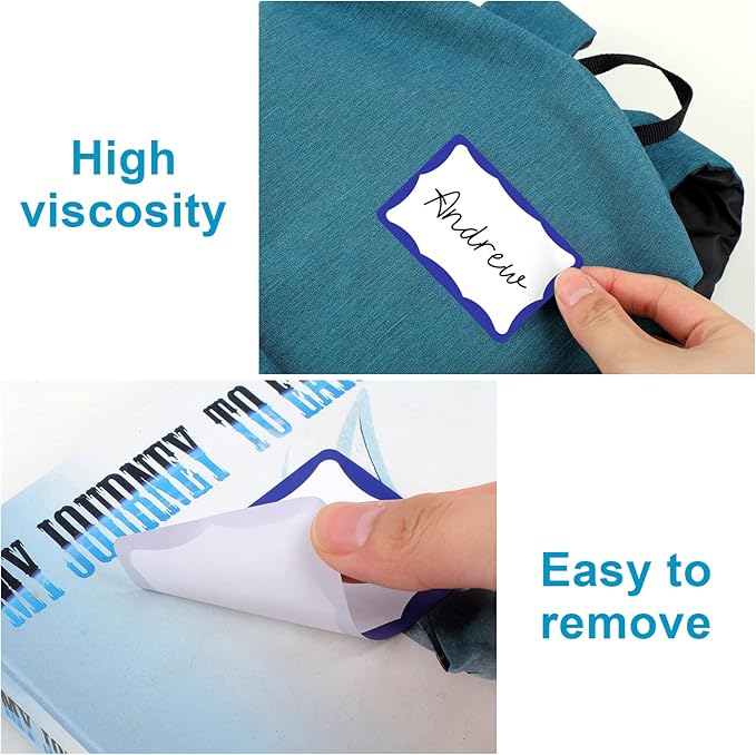 390Pcs Name Tags, 3in x 2in Name Tag Stickers, Name Tags Sticker for School Office Home(White with Blue Border)