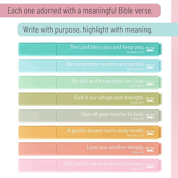 Mr. Pen- Bible Highlighters with Color-Coding System, 8 Pack, Soft Chisel Tip, Aesthetic Highlighters Assorted Colors, Fast Drying Bible Markers No Bleed Through for Journaling and Underlining