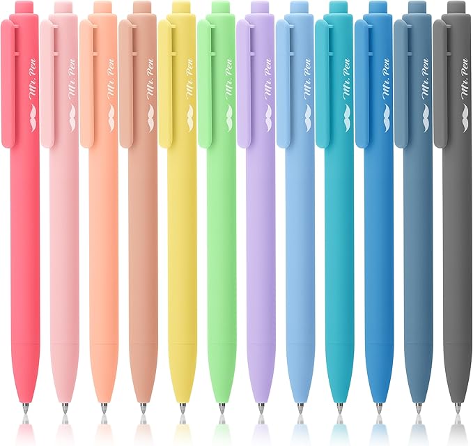 Mr. Pen- Retractable Gel Pens, 12 Pack, Black Ink, Pastel Barrels, Fine Point 0.7mm, Fast Dry, Smooth Writing, Cute Pens for Drawing, Writing Planner and School Supplies