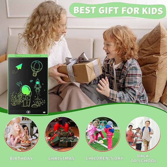 [2 Pack] Genialba LCD Writing Tablet 10-Inch Colorful Doodle Board, Toddler Learning Educational Toys Gifts for 3-8 Years Old Girls and Boys, Electronic Drawing Pad for Kids (Blue&Green)