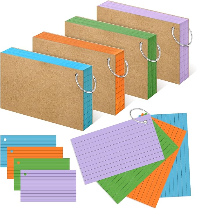 Colored Index Cards 3x5 Inch Flash Cards with Ring Lined Flashcards Heavyweight Note Cards for Studying School Supplies College, 200 Count