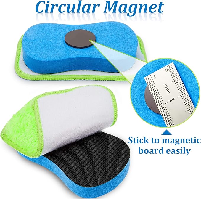 Zonon 2 Pieces Microfiber Dustless Chalk Eraser Magnetic Chalkboard Cleaner Multipurpose Cleaning Duster Washable Reusable Eraser for Markers, Chalk, Home, Classroom and Office (Blue)