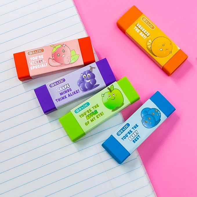 BAZIC Products Scented Erasers, Latex Free, Assorted Fruity Scents, Cute Fun Fruit Eraser Classroom Must Haves for Drawing Art School Office (5/Pack), 2-Packs