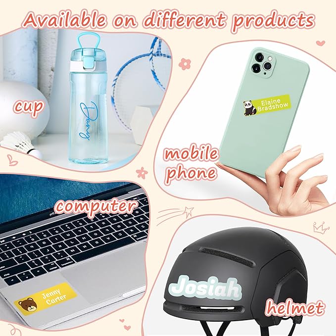 Custom Waterproof Name Stickers for Water Bottles, Personalized Daycare Name Tags, Name Labels for Cups, Food Containers, Lunch Boxes, Laptop and School Supplies (Animal Lace)