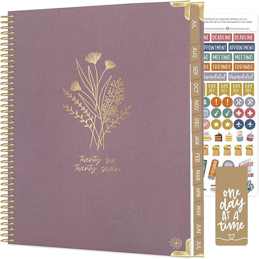 bloom daily planners HARDCOVER Planner 2026-2027 (8.5" x 11") Academic Year (July 2026 - July 2027) - 13 Months Task Goal Planner for Women - Monthly & Weekly Agenda Book - Purple Linen