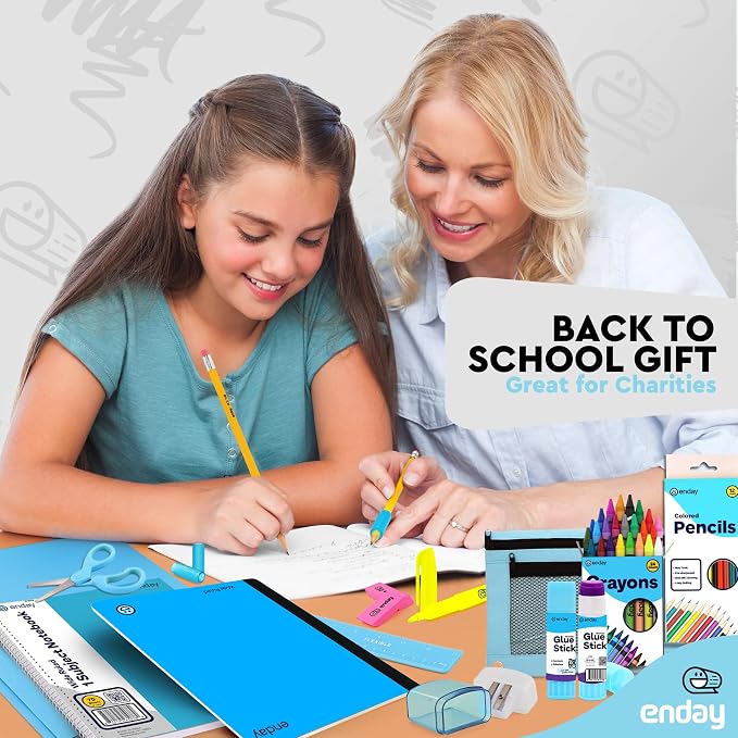 Enday Back to School Supplies for Kids, Blue School Supply Box Grades K-5, Premium Quality Kids School Supplies Kit, Kindergarten Supplies for Girls and Boys, 78 Piece Set