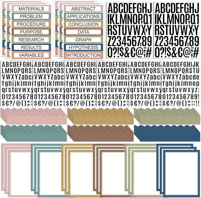 Sinload 92 Pcs Science Fair Board Supplies 60 Trim Scalloped Poster Boards 18 Presentation Subtitles 6 Project Titles 8 Letter Sticker for Classroom Display Boards(Classic Color,Wave)