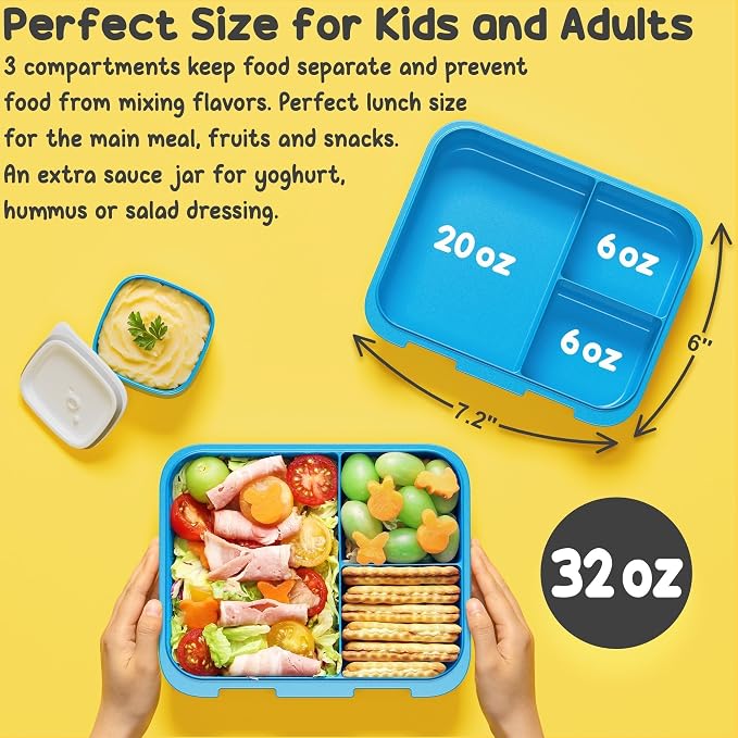 Fimibuke Bento Lunch Box for Kids Toddler Boys with 12OZ Insulated Food Jar | 3-Compartment 32OZ Snack Lunch Container Bento Box, Lunch Bag & Ice Pack Set for Age 3-12 School Daycare, Construction Trucks