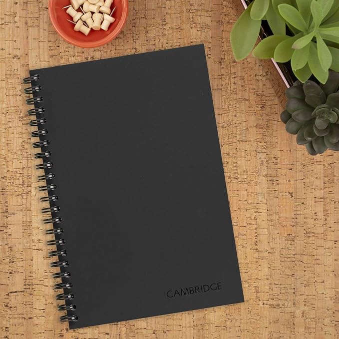 Cambridge Limited Business Notebook, Legal Ruled Paper, 5" x 8", Flexible Soft Touch Cover, Wirebound, Black (06074) 80 Sheets, (Pack of 2)