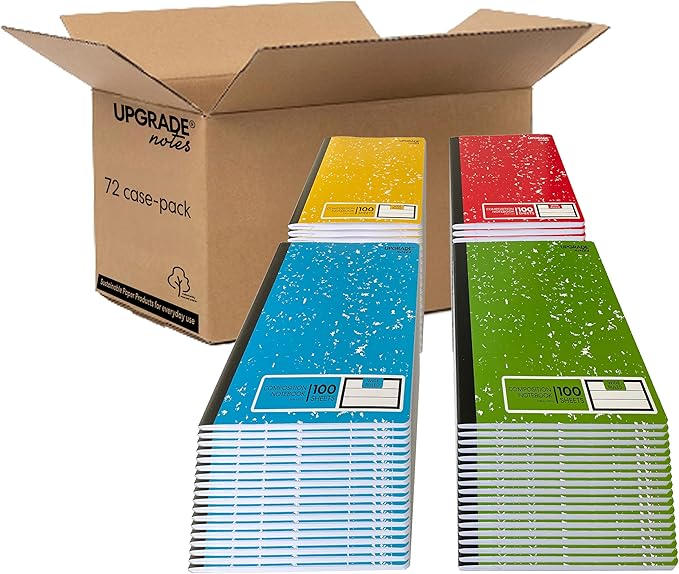 Composition Notebooks, Wide Ruled Paper, Resist Ink Bleed-Through,100 Sheets Notebook Size 9.75" x 7.5", Marble Colors, 72 Bulk Pack