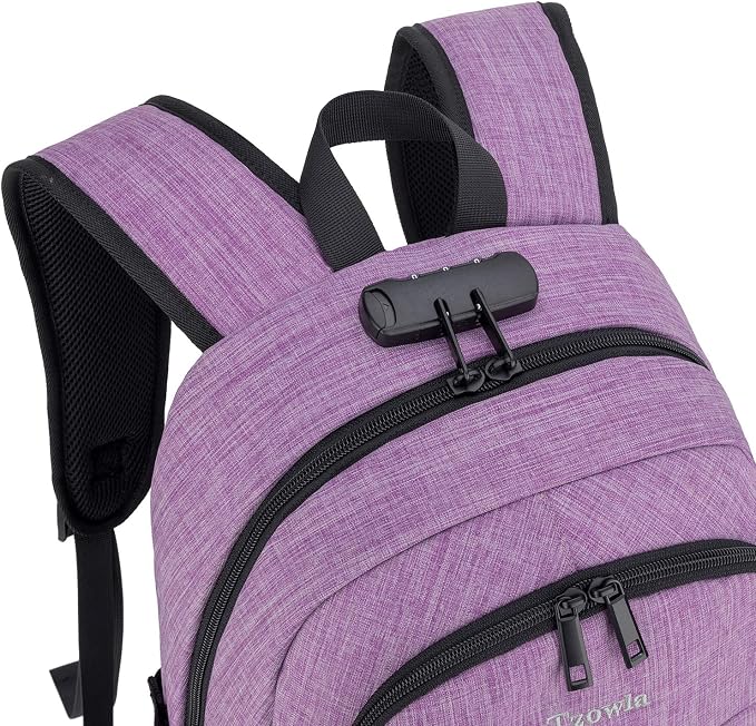 Tzowla Travel Laptop Backpack Water Resistant Anti-Theft Bag with Giant Tumbler Holder Pocket and Lock 15.6 Inch Computer Business Backpacks for Women Men Work College Gift,Casual Daypack(Purple)