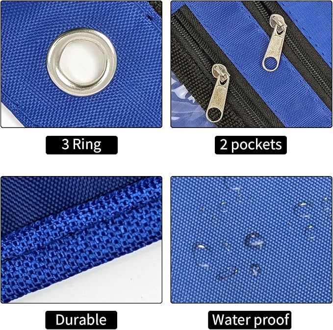 YoeeJob 2 Pack Expandable Pencil Pouches for 3 Ring Binders, Blue | 1-inch expansion, 2 clear PVC pockets, 3 holes, large-capacity storage for school and office supplies.