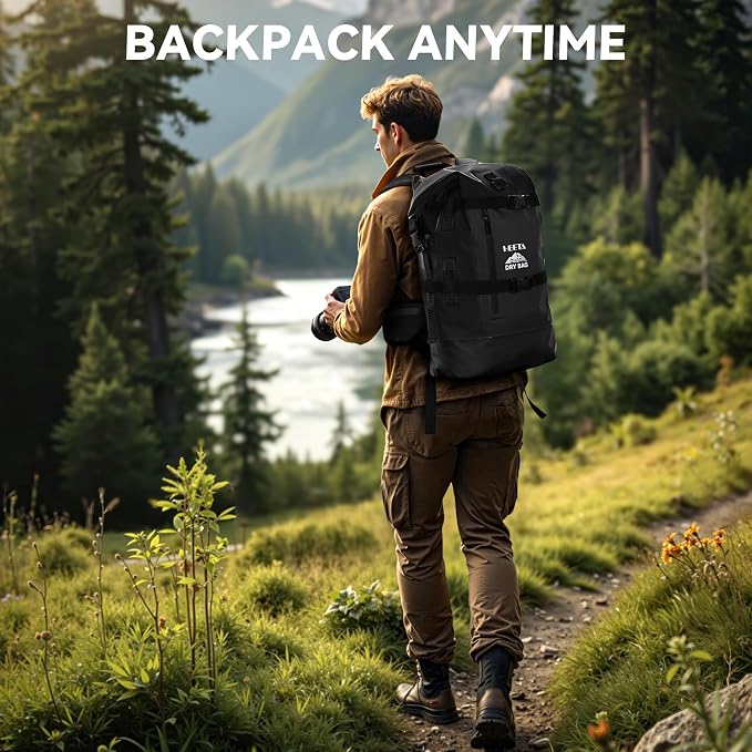 HEETA Dry Bags Waterproof Backpack 40L for Men & Women, Roll Top Heavy Duty | Cushioned Hiking Backpack, for Kayaking Boating Paddle Boarding Fishing Travel Camping Beach Vacation Cruise Ship Essentials