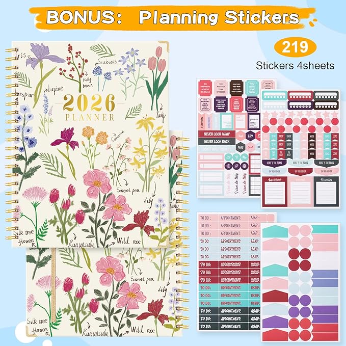 VinTS 2026 Planner,11.6x8.6in Large Weekly Monthly Dated Planner,Jan-Dec.2026 Flower Hardcover Planner Agenda Organizers with stickers, bookmarks, pocket for Women