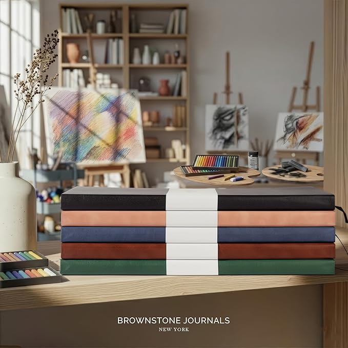 BROWNSTONE JOURNALS A4 Sketch Book Hardcover - 80 Sheets 100 GSM Paper 8.5"x11.5", Lay Flat, Vegan Leather Cover, Elastic Band, Back Pocket, Art Drawing Book (Chestnut Brown)