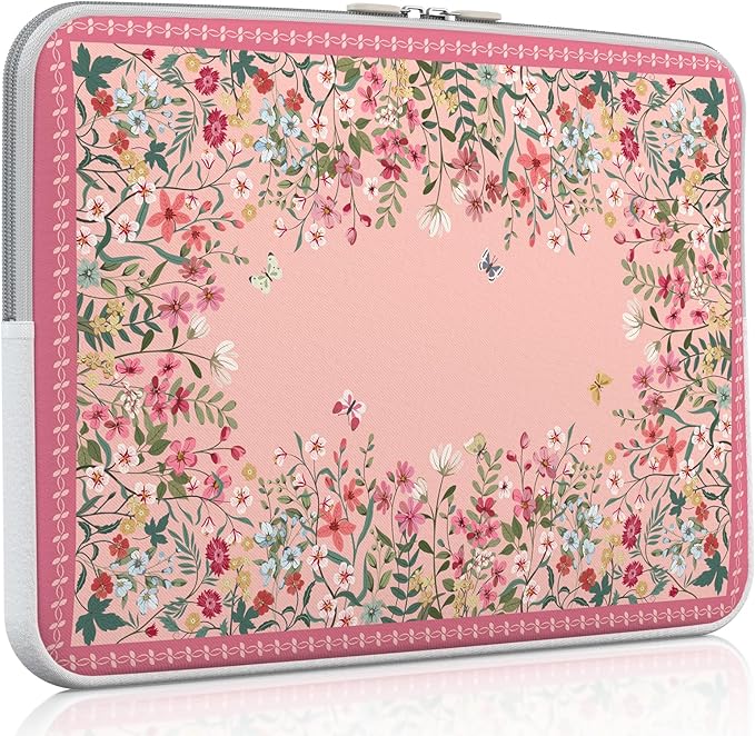iCasso Pink Laptop Bag 13 inch,Cute Computer Sleeve Bag for Women,13-13.6 inch Laptop Carrying Case Compatible with MacBook Neo/Air/Pro 13-14 Sleeve, HP Dell ASUS Lenovo Chromebook Notebook,Floral