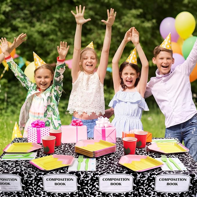 Reallnaive 146 Pcs Preschool Kindergarten Graduation Party Decoration Pencil Paper Plate Teacher First Day Back to School Party 24 Set Disposable Tableware Notebook Tablecloth for Classroom Pre K Grad