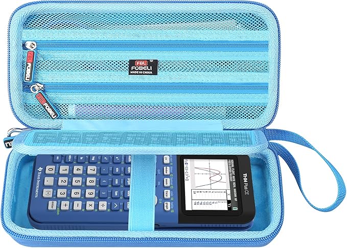 FBLFOBELI Hard Case for Texas Instruments TI-84 Plus CE/TI-84 Plus/TI-83 Plus/Casio fx-9750GIII Color Graphing Calculator, Mesh Pocket for Pens, Cables and Other Accessories (Case Only) (Blue)