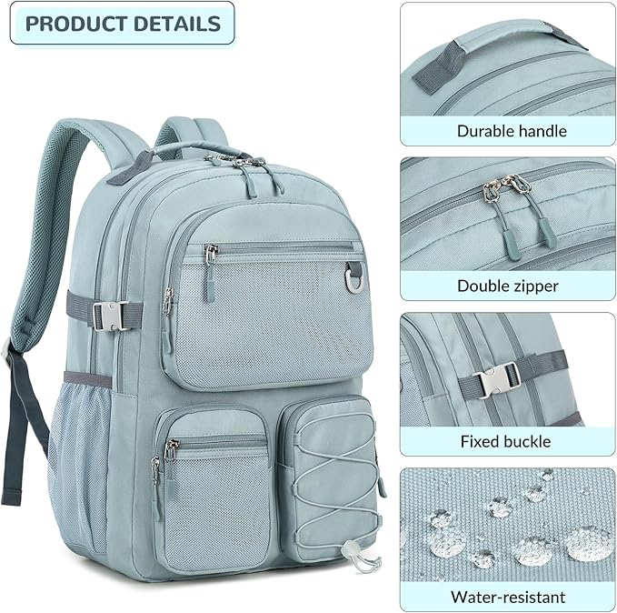 Lohol Multi-Pocket Backpack for Travel College, Heavy Duty Big Bookbag with 15.6 inch Laptop Compartment (Black Blue Galaxy