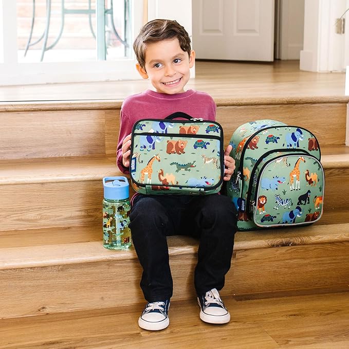 Wildkin Kids Insulated Lunch Box, Keeps Food Hot or Cold, BPA-Free with Mesh Pockets & Easy-Clean Lining – Ideal for School, Travel & Daycare – Wild Animals