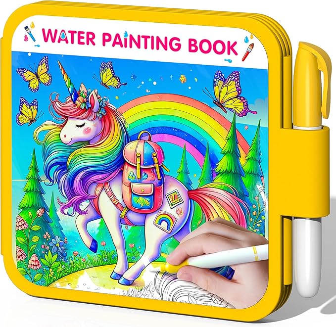 ZHOC Reusable Water Painting Books for Kids – Magic Water Reveal Coloring Books with Water Pens (Unicorn) No-Mess Coloring Book Fun Travel Activity for Ages 3 4 5 6 7 8