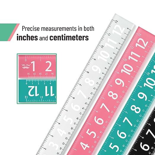 Mr. Pen- Plastic Rulers with Large Numbers, 4 Pack, 12 Inch, Easy-to-Read Markings, Scratch-Resistant Design, Durable Ruler for Crafting Office & School, Colorful Rulers for Kids, School Supplies