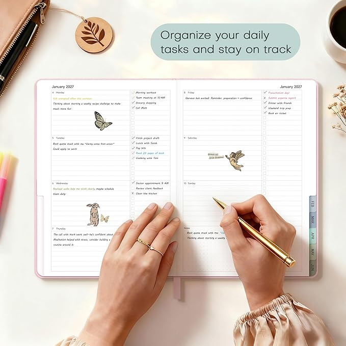 Planner 2026-2027 Monthly and Weekly Academic Planner July 2026 - June 2027, Linen Hardcover Agenda 2026-2027 Calendar Daily Planner for Student Teacher with Monthly Tabs, 6" x 8.3", Light Pink