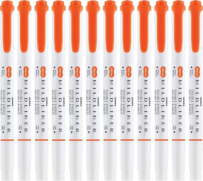 Zebra Pen Mildliner Dual-Tip Highlighters, Broad and Fine Tips, Ideal for Bible Highlighting, No Bleed, School Supplies, Teacher Supplies, and Office Supplies, Mild Marigold Ink, 12-Pack (78490upc)