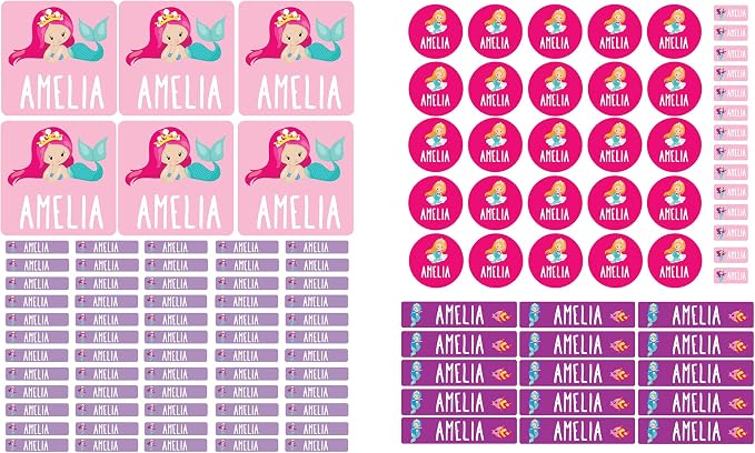 Andaz Press Mermaid 120-Pack Custom Personalized Waterproof School Name Labels, Kids Labels Combo Pack, Customizable Multi-Use Name Stickers