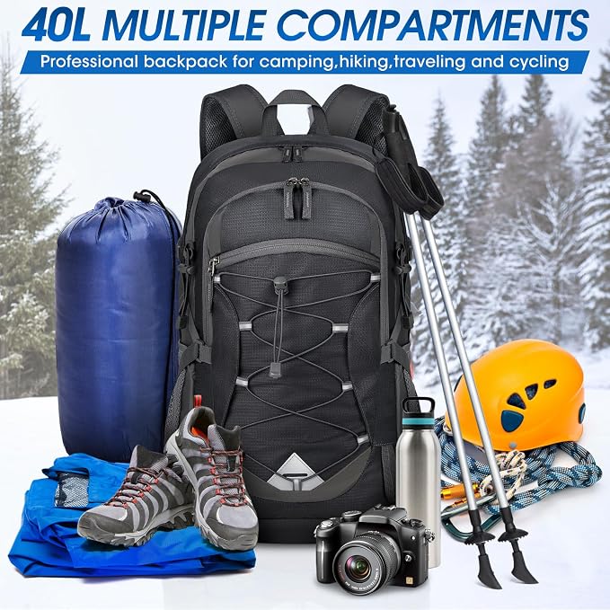 IGOLUMON Hiking Backpack 40L Packable Lightweight Camping Daypack Men Women | Multi-compartment storage Water-resistant Foldable Nylon Material Hiking Day pack for Camping Cycling Outdoor