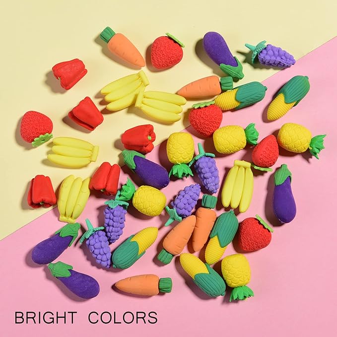 40 Pcs 3D Food Earsers, Cute Mini Fruit Vegetable Puzzle Erasers, Bulk Cool Fun Take Apart Erasers for Kids Boys Girls