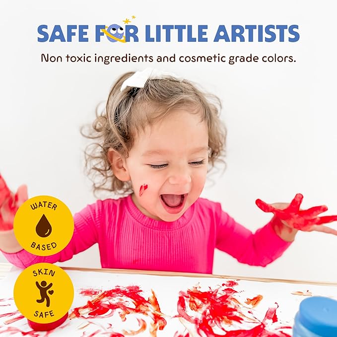 Honeysticks Non Toxic Finger Paint (6 Bright Colors), Washable from Skin, Safe Finger Painting for Toddlers, Kids Ages 1-3, 2-4, 3-5, Perfect First Paint for Little Artists Age 1+, Water Based, Eco