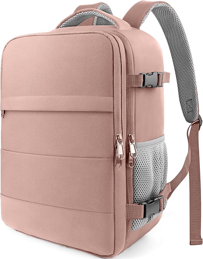 HOTOR Travel Backpack Flight Approved Bag Men Women, Medium Pink | TSA Carry on Luggage, 15.6inch Laptop, Casual Daypack Travel Essentials Nurse Bag for Work, Business, Weekender, College