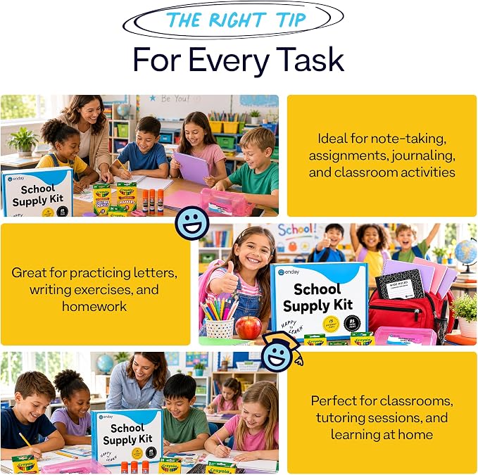 Enday Back to School Supplies for Kids - Pastel Kids School Supply Box, School Supplies Kit with Folders, Notebook, Composition Book, Pencils, Scissors, Markers, Crayons & Glue Sticks