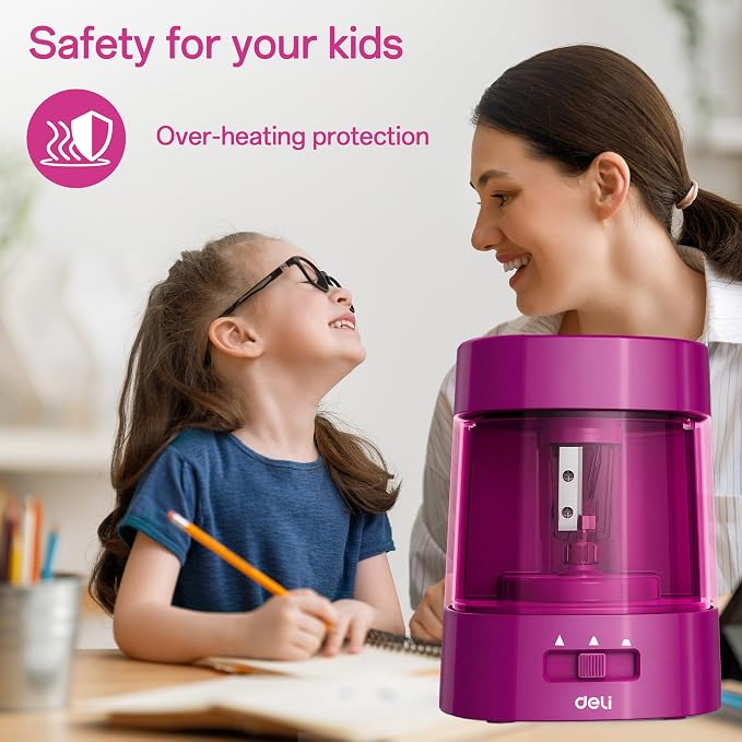 Deli Electric Pencil Sharpener, Automatic Pencil Sharpeners, Deep Pink