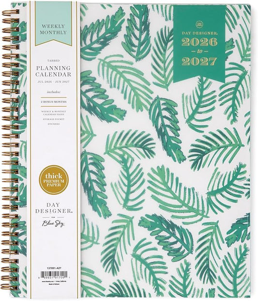 Blue Sky Day Designer 2026-2027 Weekly and Monthly Academic Year Planner Calendar, July 2026 - June 2027, 8.5" x 11", Flexible Cover, Laminated Tabs, Storage Pocket, Includes Stickers, Palms